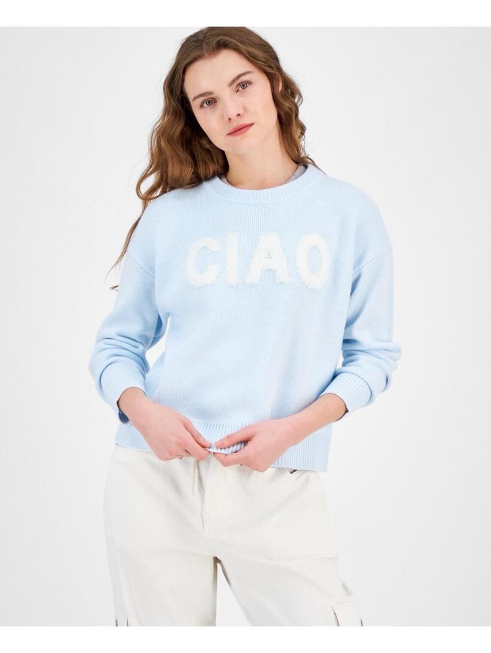 $44 Hooked up by Iot Juniors' Novelty Verbiage Sweater L Blue